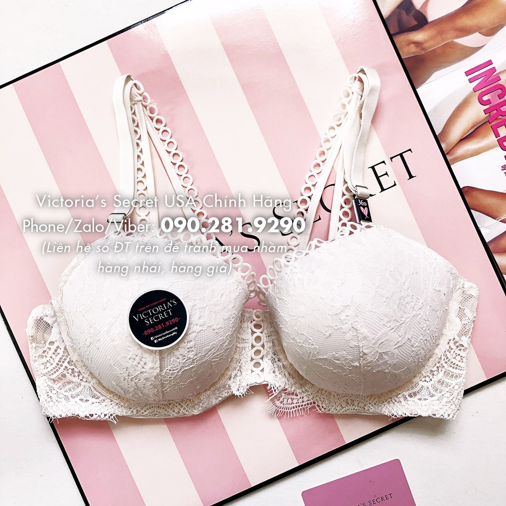 (Áo Vic) 36D, D80 - Áo lót trắng ren không nâng (06) Dream Angels Demi Coconut White - Victoria's Secret