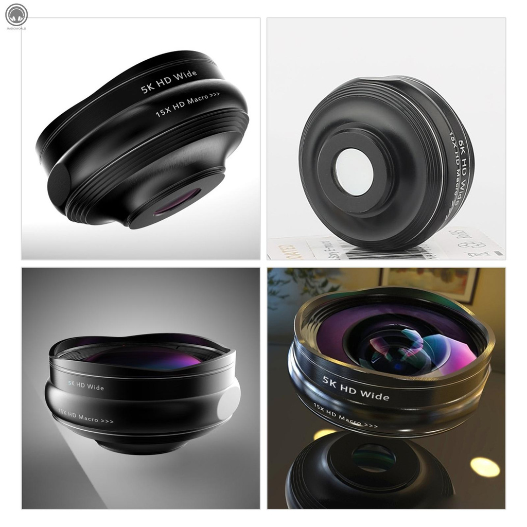 R 2-in-1 5K HD Smartphone Camera Lens 0.45X Wide-angle + 15X Macro Phone Lens with Universal Clip Compatible with iPhone Samsung Huawei Smartphones