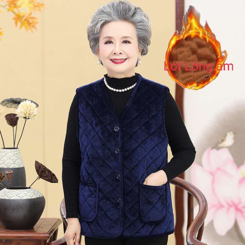 Áo Trung Niên Gilê  Áo Gấm Nhung Lót Lông ấm cho bà già