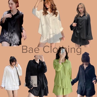 SET ĐỒ CASIE SET gồm áo sơmi tay dài và quần quần lưng cao chất liệu tằm xước lạnh có 2 lớp lót