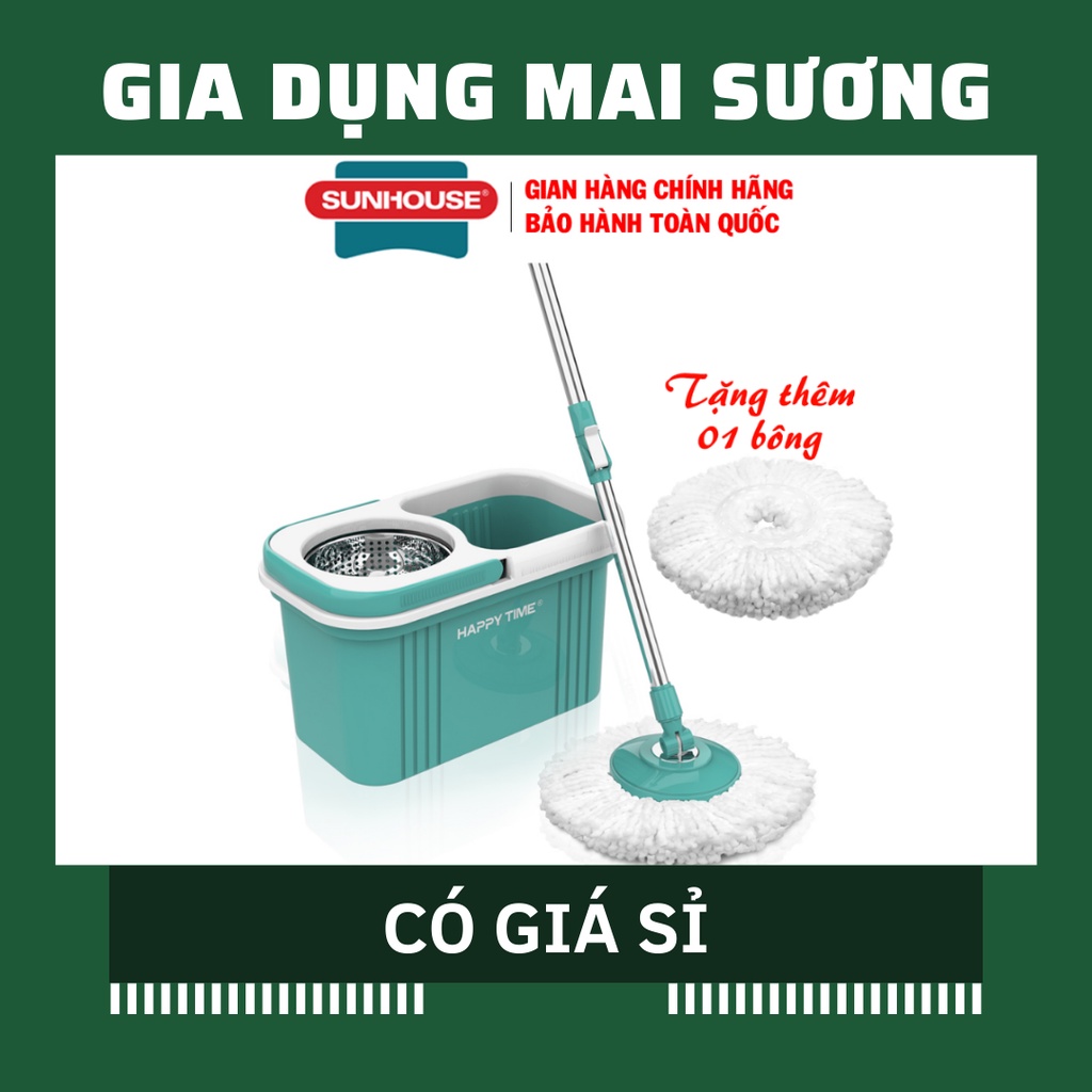 [Giá Sỉ] Bộ Thùng lau nhà xoay 360 độ Happy Time KH-CL330S [tặng thêm 1 bông lau][Sunhouse]