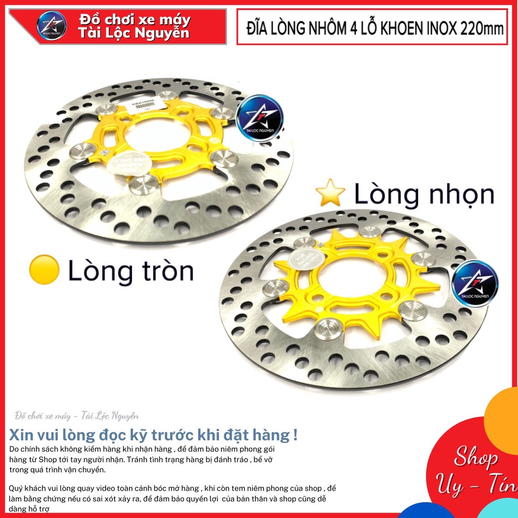 ĐĨA LÒNG NHÔM 4 LỖ KHOEN INOX 304 SIZE 220mm