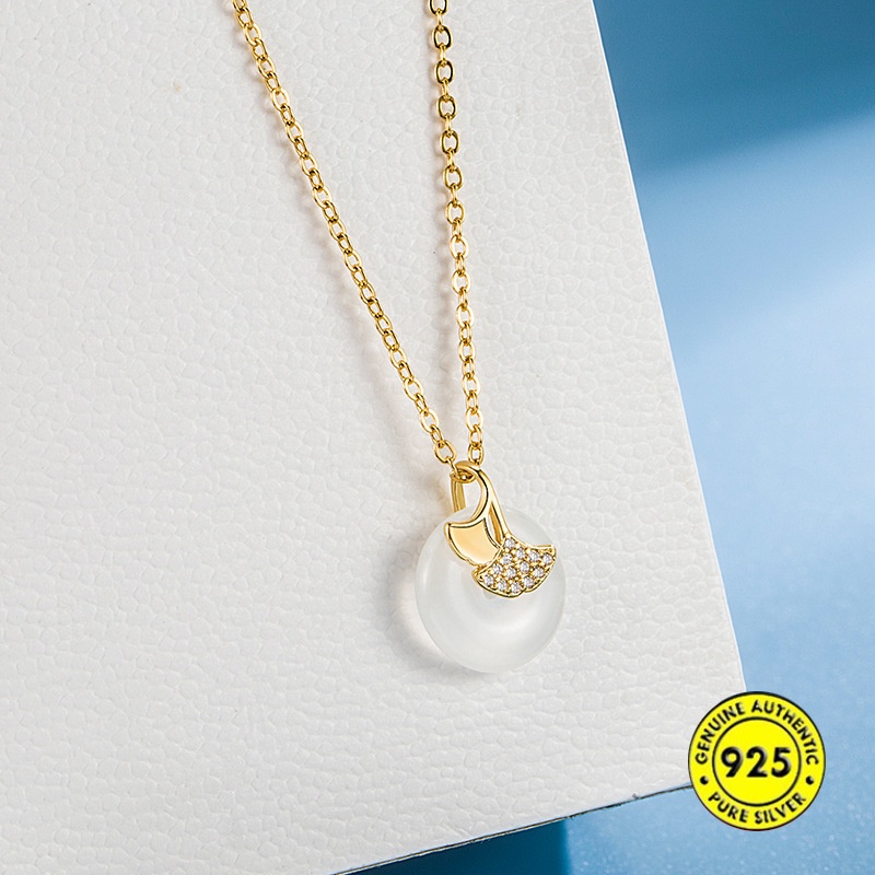 Vòng cổ Mạ Vàng 18K Mặt Hình Lá Đính Hạt Ngọc Bích