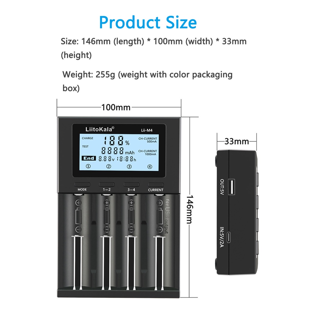 Liitokala LII-M4 4 Ngăn Cho Pin 18650 26650 14500 AA AAA Lithium NiMH