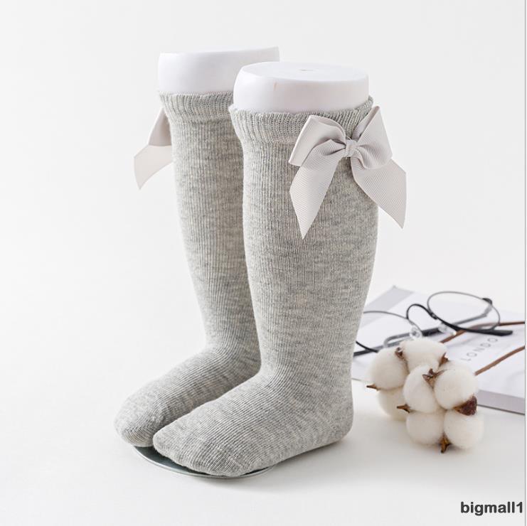 Tất ống cotton dài trang trí nơ thoáng khí cho bé gái 0-7 tuổi