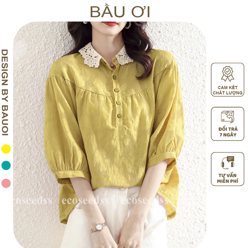 [ MẪU MỚI A04] ÁO BẦU CÔNG SỞ MÙA HÈ CỔ PHA REN CHẤT ĐẸP - ÁO SƠ MI BẦU HÀNG THIẾT KẾ DÁNG SUÔNG FREE SIZE ĐẾN 70KG