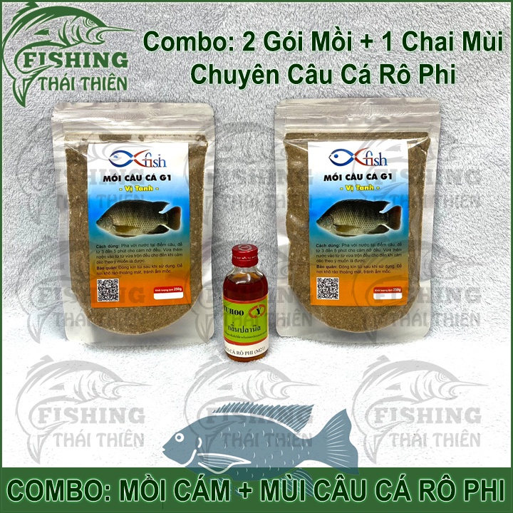 Combo 2 Gói Mồi Câu Cá Rô Phi G1, 1 Chai Tinh Mùi M21