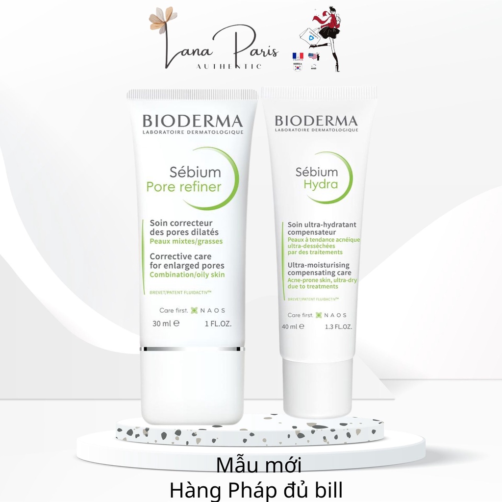 Kem dưỡng da bioderma Pore Refiner và Hydra 30ml hàng pháp có bill
