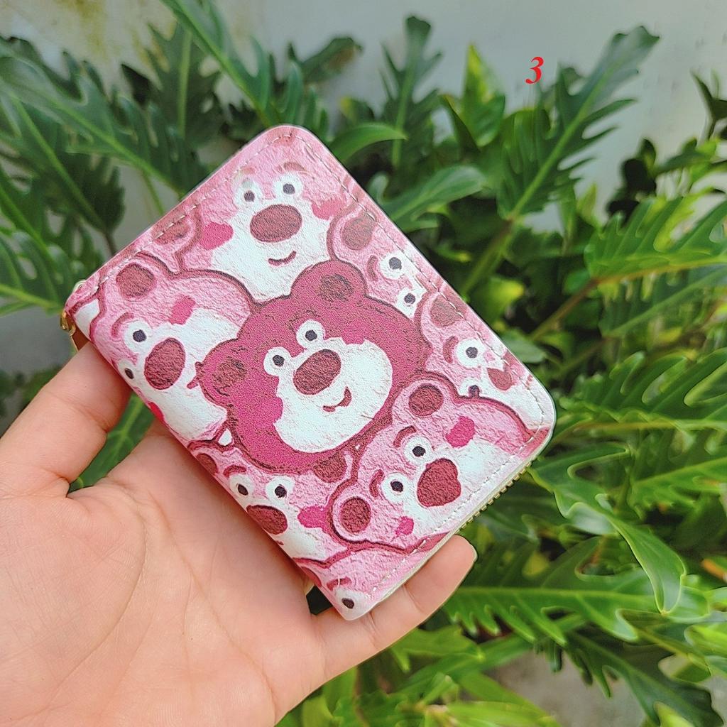 Ví Nữ Mini Gấu hồng Ngắn Cầm Tay Dễ Thương Nữ Tính Hàn Quốc khóa kéo nhiều ngăn