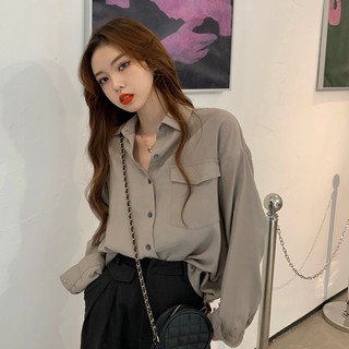 Áo sơ mi SUXI tay dài màu trơn phong cách Hàn Quốc cổ điển thời trang mùa thu dành cho nữ