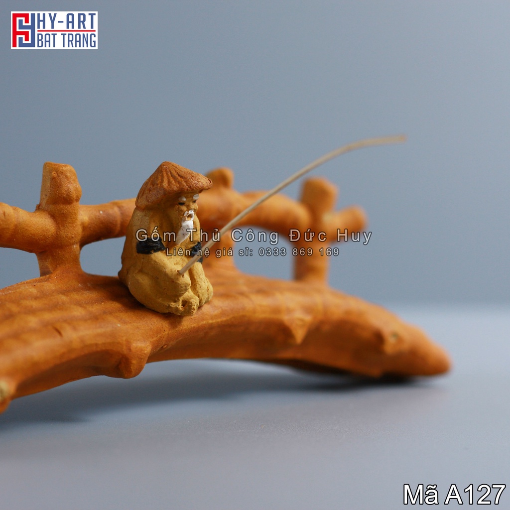 Tiểu cảnh hồ cá, trang trí bể cá cảnh, mô hình gốm cây cầu tre mini trang trí hòn non bộ chậu cây bonsai