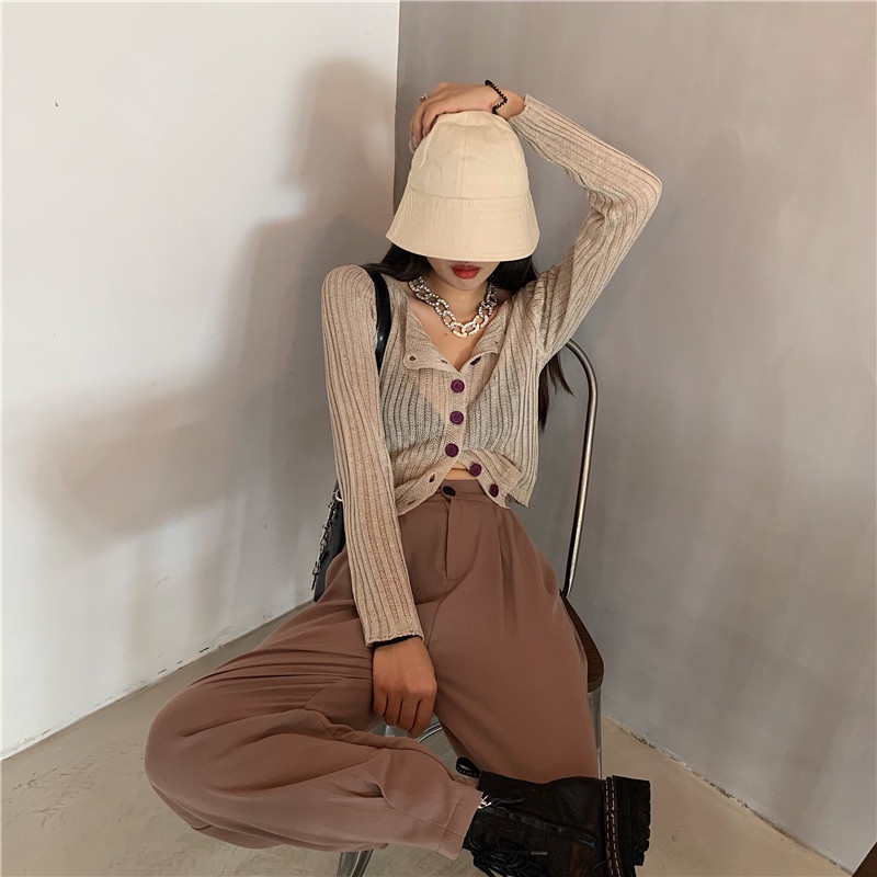 Áo Cardigan Dệt Kim Mỏng Dáng Ôm Phong Cách Hong Kong Cho Nữ