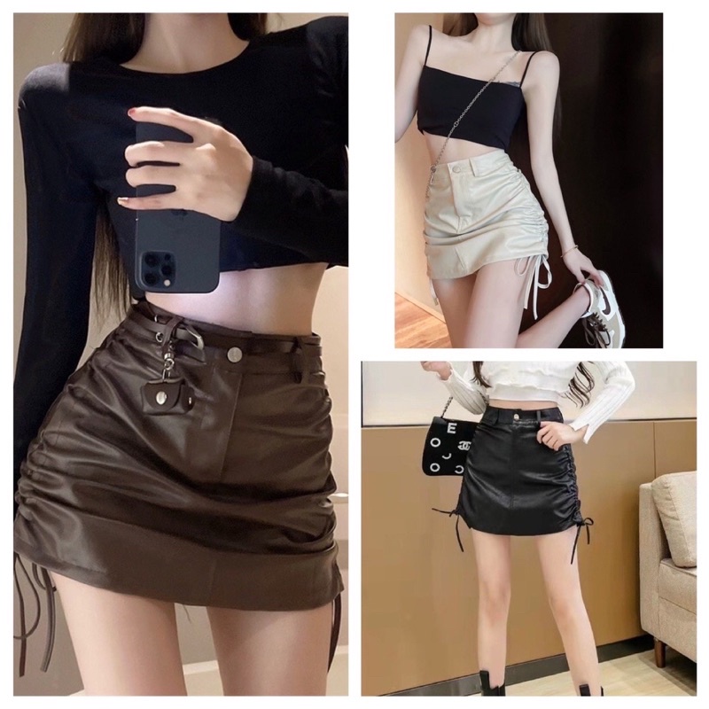 Chân Váy Da PU nữ rút dây siêu hot m008