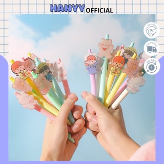 Bút Bi Mực Đen Ngòi 0.5mm Đính Huy Hiệu Nhựa Hoạt Hình Cute