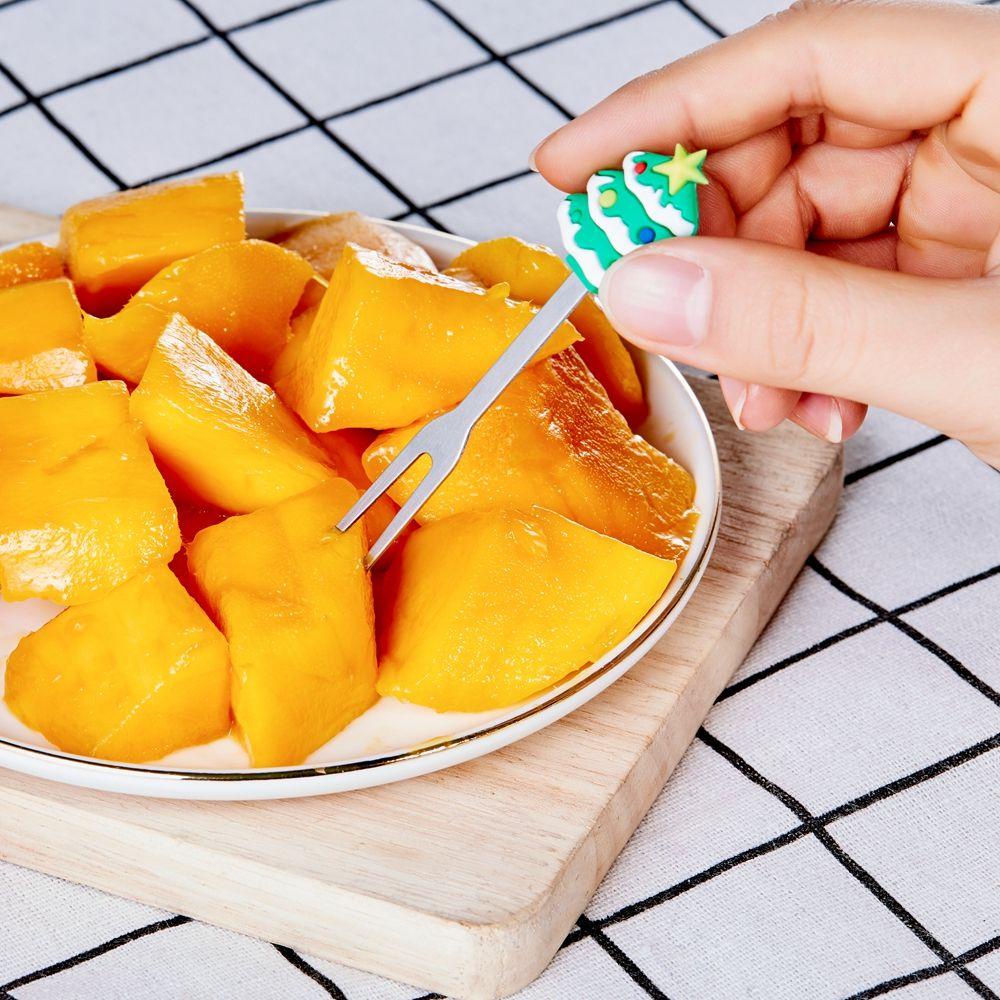 IVORY Set 5 Nĩa Ăn Trái Cây Bằng Thép Không Gỉ Trang Trí Năm Mới