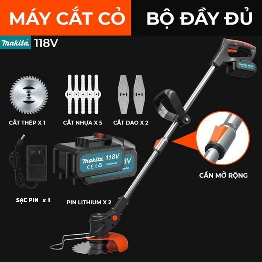 Máy cắt cỏ pin cầm tay, máy cắt cỏ mini dùng pin MAKITA 118V pin khủng 10 cell cắt sắc bén tiện lợi bảo hành 12 tháng