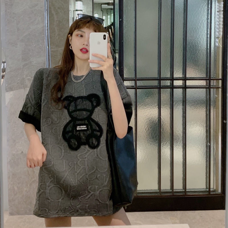 Jiashucheng Áo Thun Tay Ngắn Cổ Tròn In Hình Gấu Hoạt Hình Phong Cách Hàn Quốc Thời Trang Mùa Hè 2023 Cho Nữ