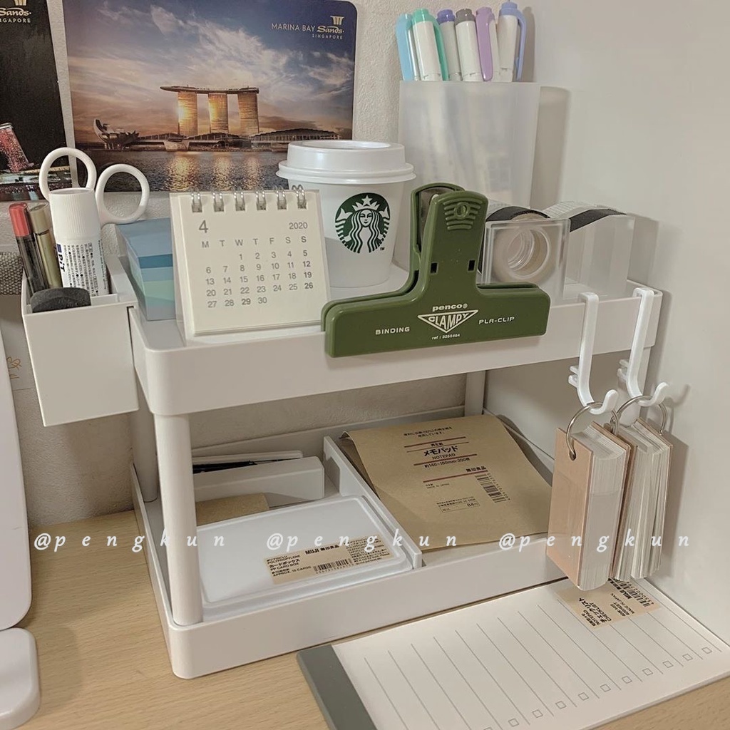 Giá Đựng Đồ Hai Tầng Đơn Giản Sắp Xếp Gọn Gàng Để Bàn Ký Túc Xá / Văn Phòng Phẩm