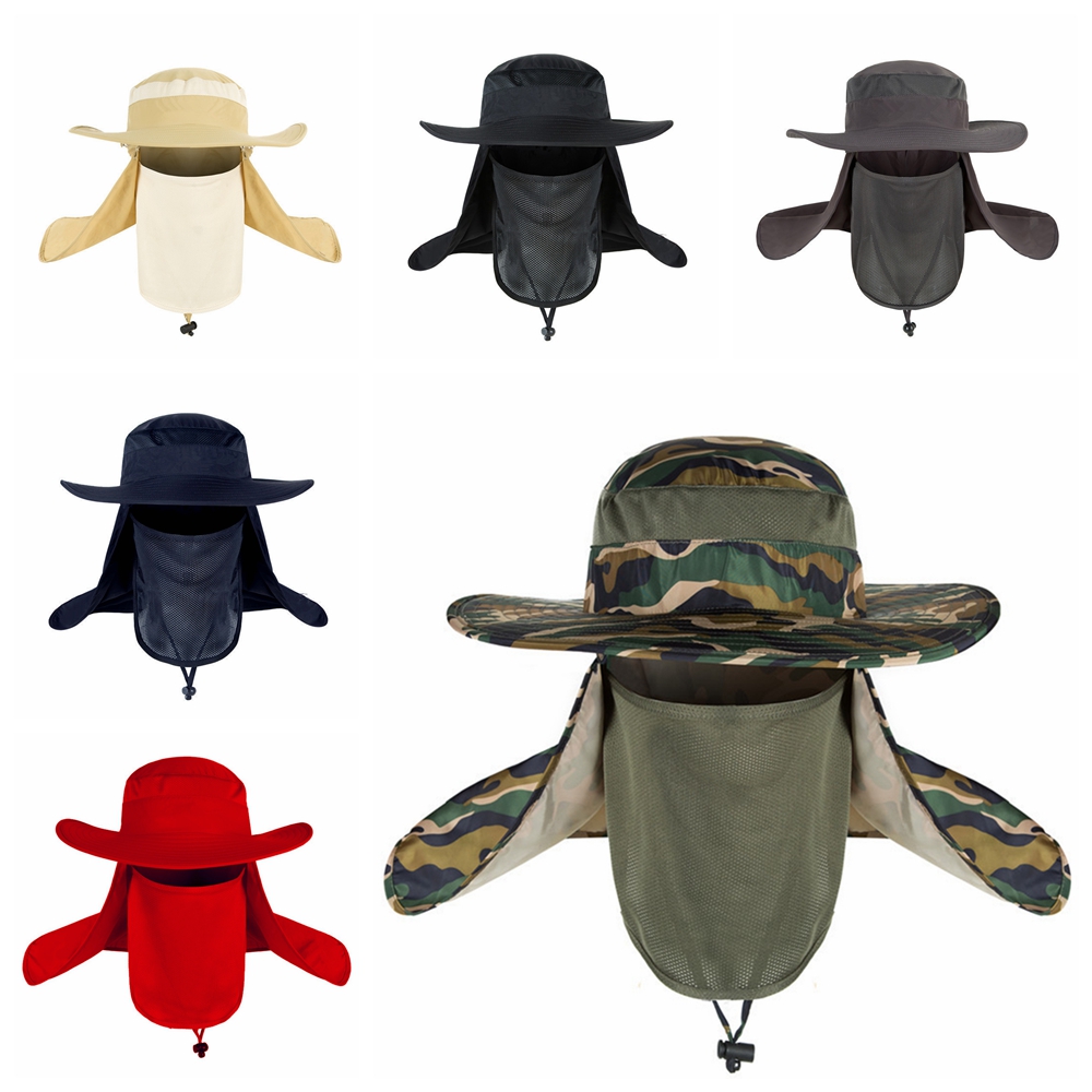 Mũ rộng vành kèm khẩu trang chống tia UV khi đi câu cá tiện lợi