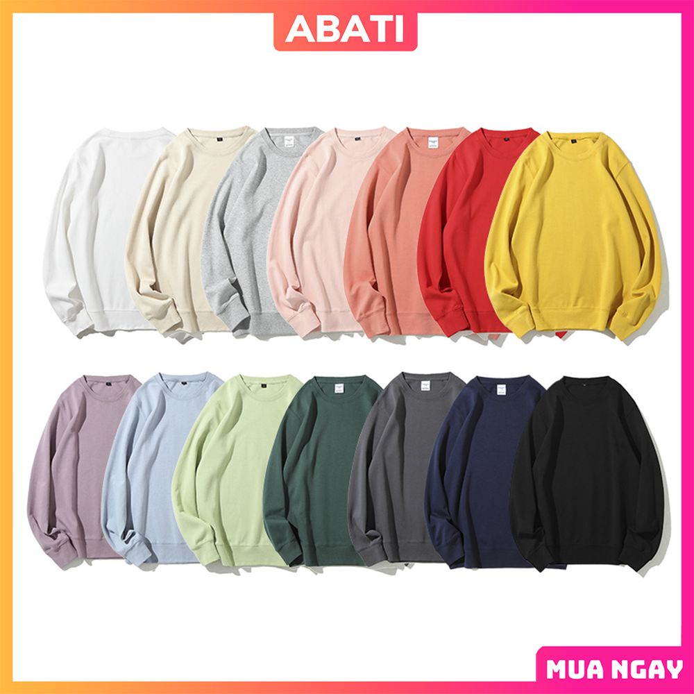 Áo nỉ trơn nữ form rộng dày dặn ấm áp unisex ABATI áo sweater trơn nam nữ dài tay lót nỉ ấm áp cao cấp hàn quốc