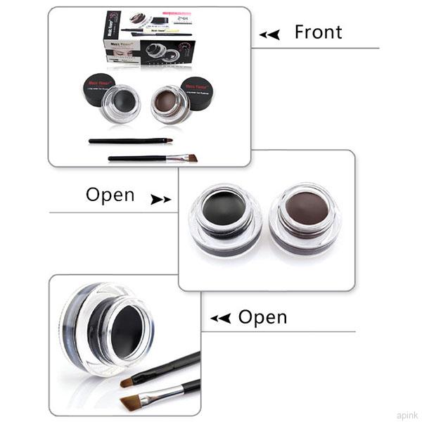 Set 2 Gel Kẻ Mắt Hai Màu Chống Thấm Nước Lâu Trôi Kèm Cọ