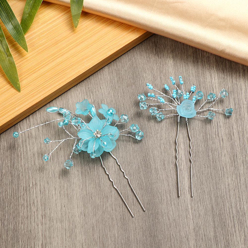 JUNE Trâm Cài Tóc Chữ U Đính Đá Pha Lê Hình Hoa 1 Cái