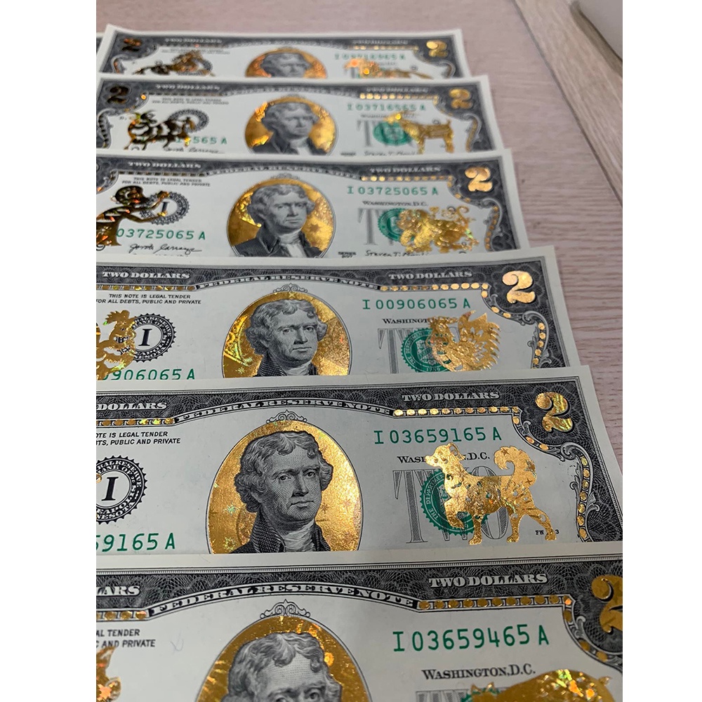 Tờ 2 Đô, 2 USD In Hình 12 Con Giáp Mạ Vàng 3D Kỷ Niệm Làm Quà Tặng, Sưu Tầm, Trang Trí để bóp ví ốp lưng điện thoại