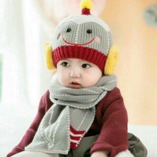 SET KHĂN MŨ LEN MẶT CƯỜI CHO BÉ