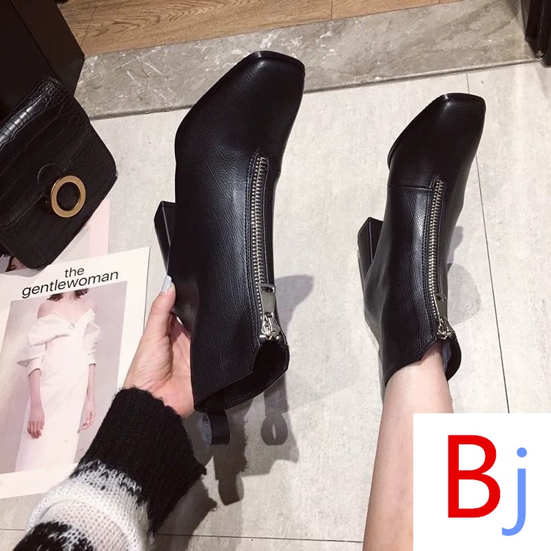 Giày Boot Cao Gót Cổ Ngắn Cao Gót Màu Trắng Phong Cách Anh Quốc Mẫu Mới 2021 Thời Trang Cho Nữ