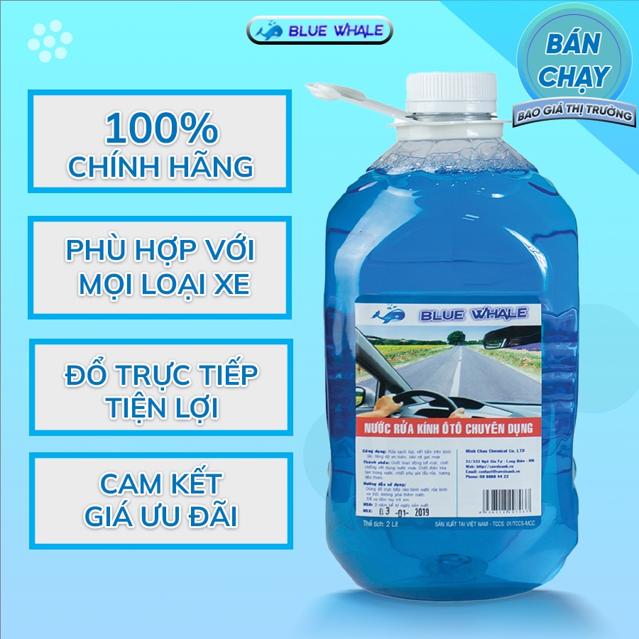 Nước rửa kính ô tô chính hãng BlueWhale đổ trực tiếp phù hợp với mọi loại xe hơi, nói không với viên sủi gây tắc bình 2L