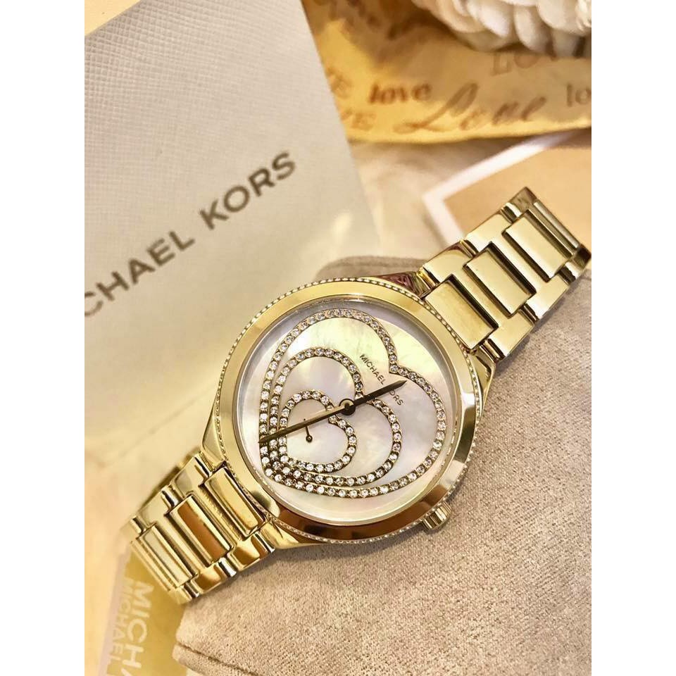 Đồng Hồ Nữ Michael Kors MK3604 - Đính Pha Lê Cách Điệu Hình Trái Tim 3 Vòng