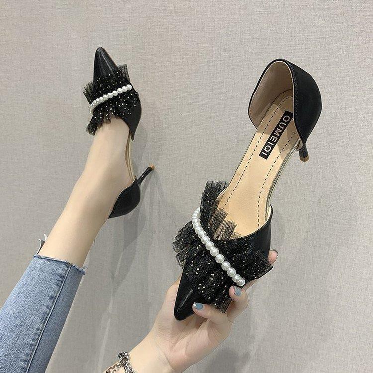 Giày Cao Gót Mũi Nhọn Phối Nơ Ngọc Trai Thiết Kế Tuyệt Đẹp Thời Trang Mùa Hè Hàng Mới 2021 Dành Cho Bạn Nữ