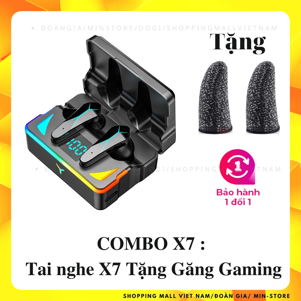 Tai nghe Bluetooth Gaming 5.1 kèm găng tay game cao cấp, tai nghe không dây X7 không trễ âm có chế độ kép