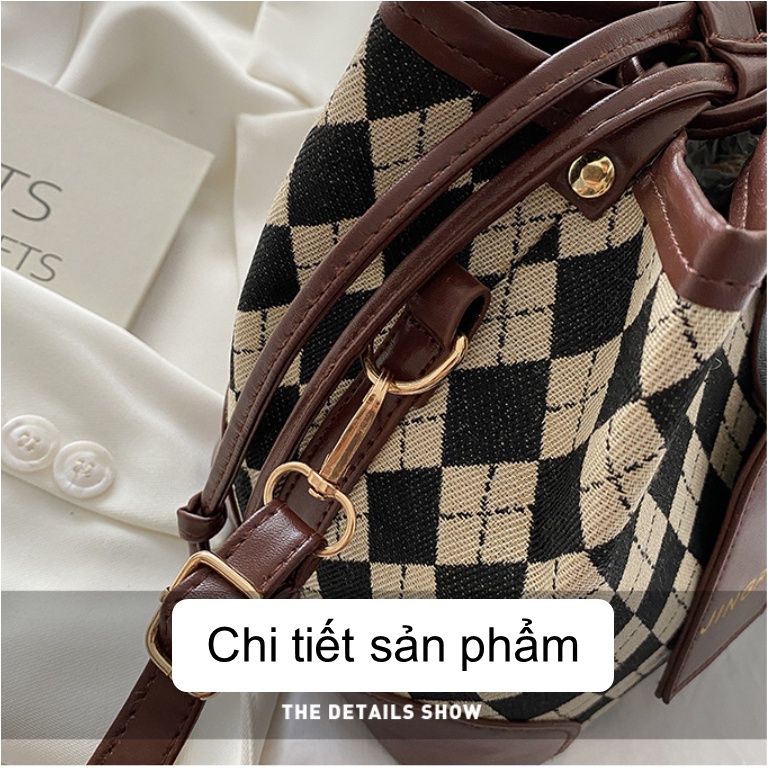 Túi xách nữ miệng tròn chất liệu vải xinh xắn phù hợp cho bạn nữ đi chơi và du lịch