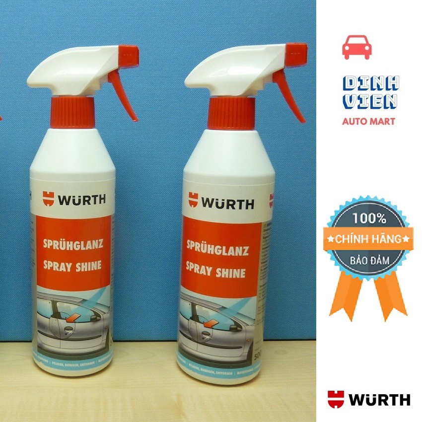 Xịt bóng sơn nhanh Wurth Spray Shine 500ml 893011500 Cho chiếc xe mới , xe đã qua sử dụng có độ bóng cao trong vài phút.