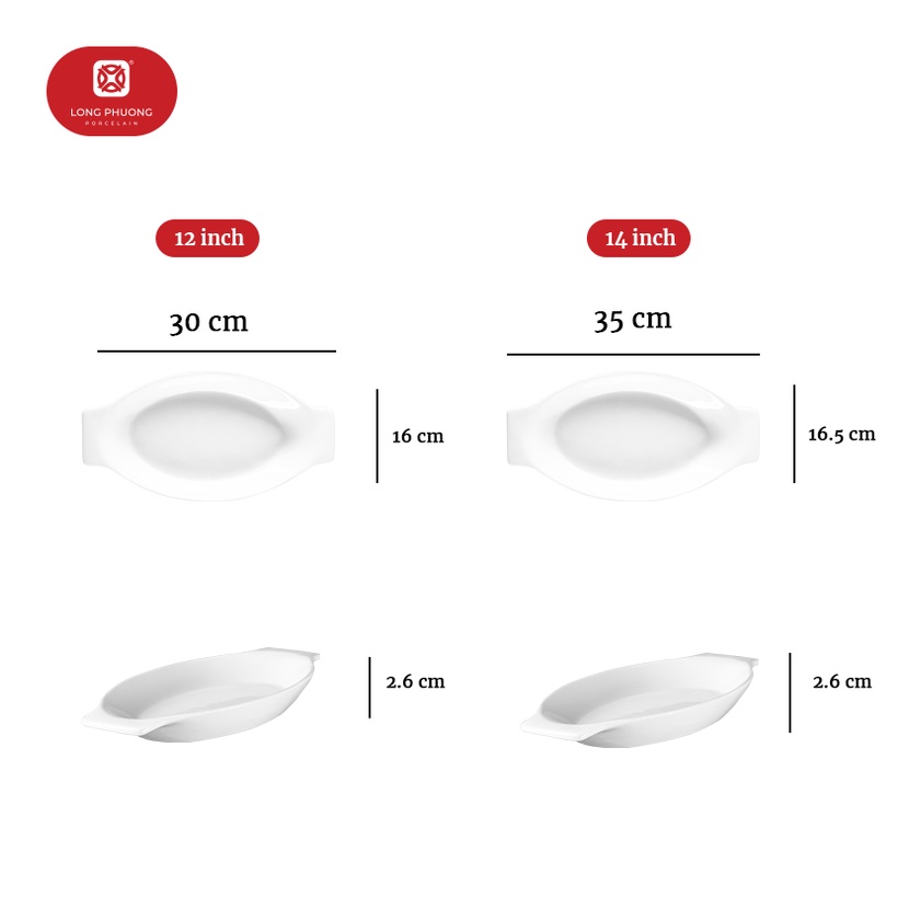 Đĩa sứ trắng Long Phương hình cá sâu lòng - Dài 30cm và 35cm