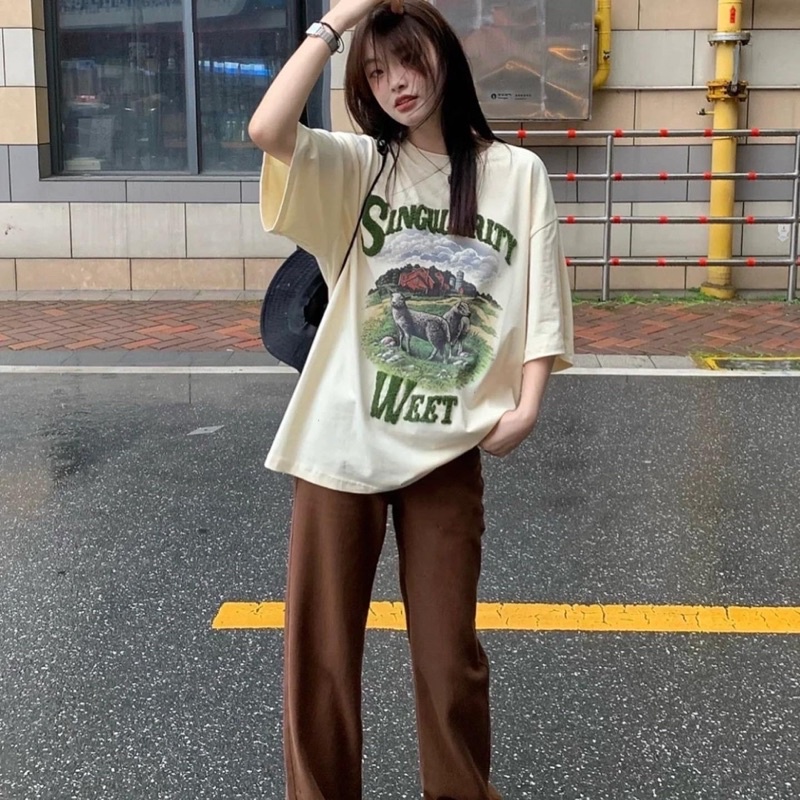 Áo phông SINGULAL phong cách vintage duy nhất màu be