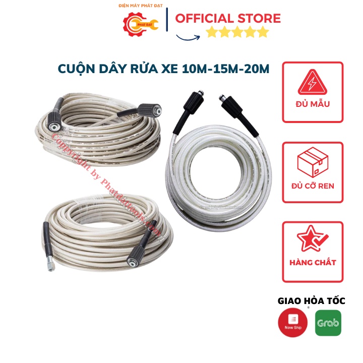 Cuộn Dây Rửa Xe 10m-15m-20m Cho Máy Rửa Xe Gia Đình-tặng Kèm Khớp Nối Dài Dây Rửa Xe-hàng Cao Cấp-màu Trắng