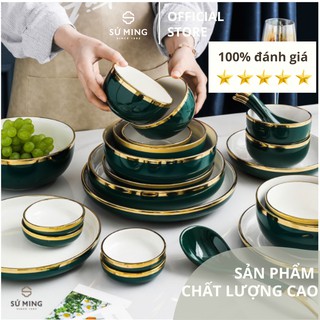 Bộ Bát Đĩa Sứ Màu Xanh Lòng Trắng [BẮC ÂU] [CAO CẤP] sang trọng, viền vàng 24k, nhiều màu sắc lựa chọn.