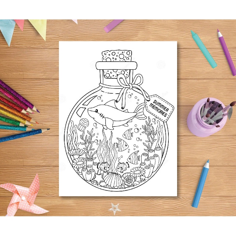 Line art tranh tô màu nước fantasy  giấy dầy đẹp