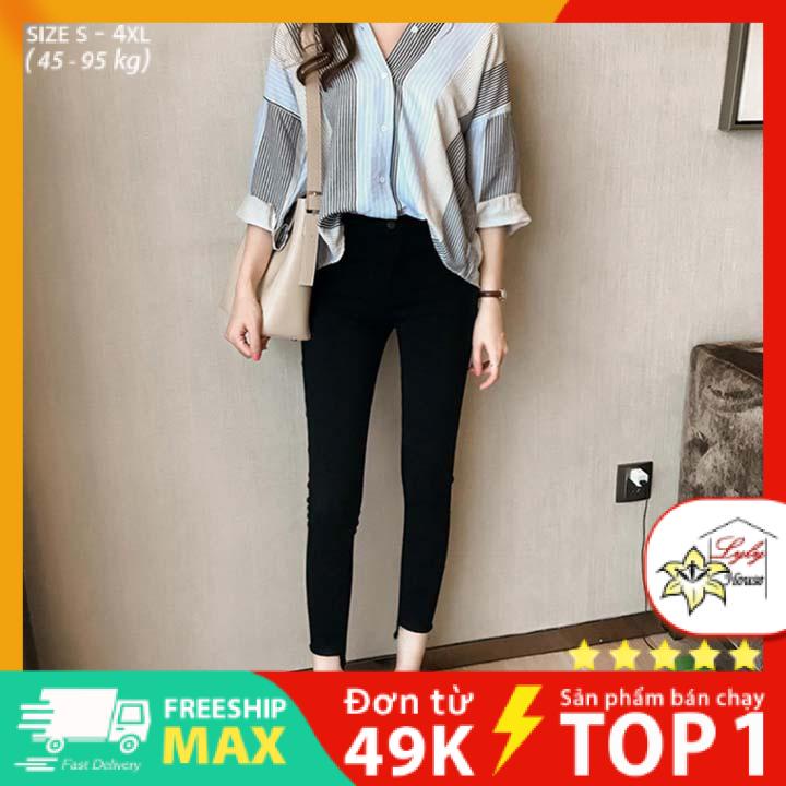 Áo sơ mi nữ công sở đẹp tay dài form rộng họa tiết sọc có size 45 - 95kg