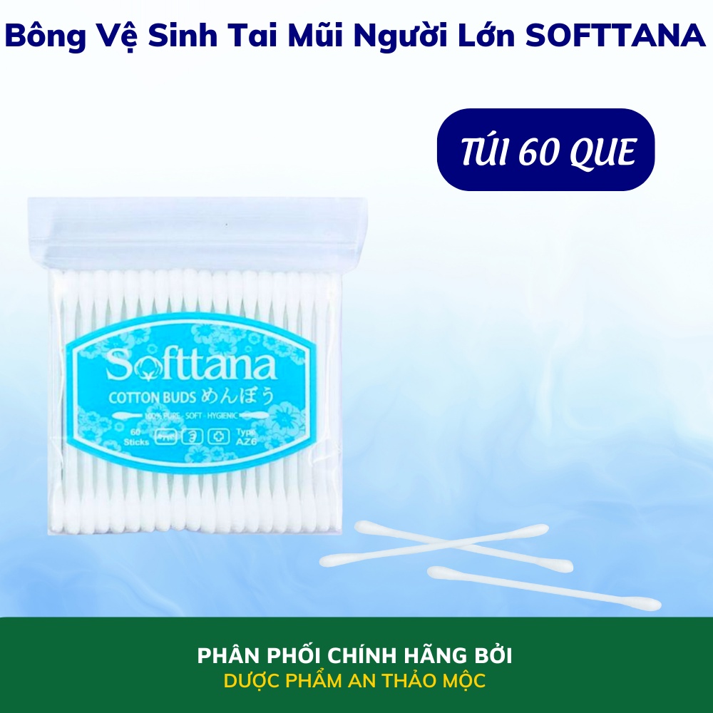 Bông vệ sinh tai mũi người lớn Tanaphar Softana thiết kế nhỏ gọn 100% bông xơ tự nhiên an toàn tiện dụng