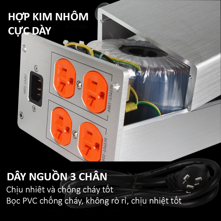Bộ Lọc Nguồn Điện Biến Áp Cách Ly Audio 220V/100V PS500 - Tặng kèm dây nguồn cao cấp 1,5m