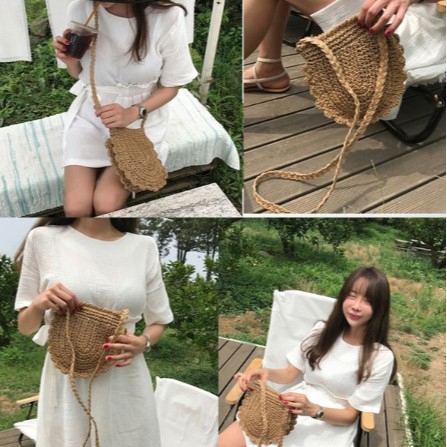 Túi đeo chéo trang trí rơm đan kiểu dáng thời trang cho nữ