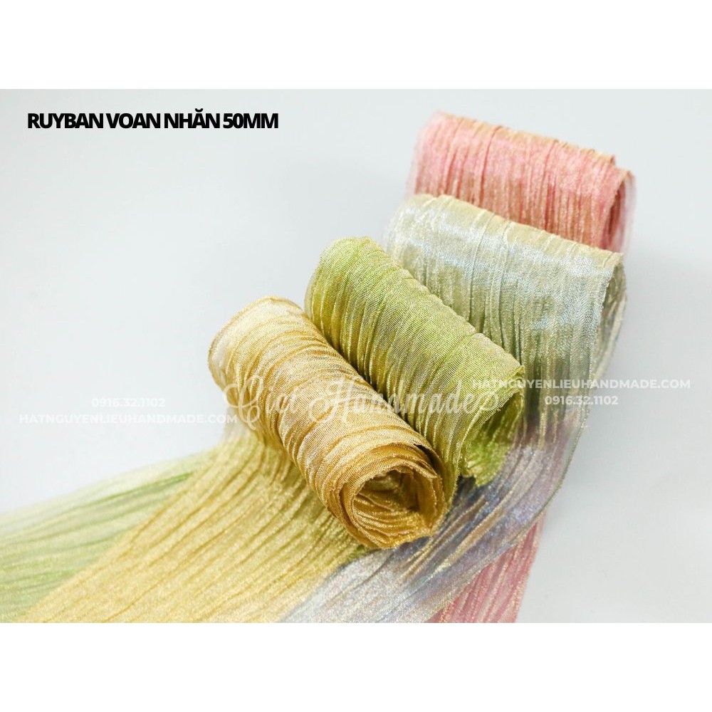 Ruy băng Voan Nhăn Hàn Quốc 50mm - Cuộn 1M - Cici Handmade nguyên liệu ribbon làm hoa cài áo hoa vải đính kết