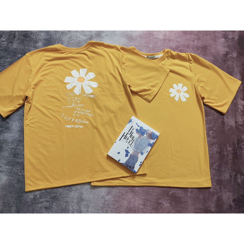 Áo thun nữ tay lỡ màu vàng in hình hoa cúc FreeSize M20