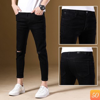 Quần jean nam đen rách gối chất bò cao cấp co dãn 4 chiều cực đẹp, quần rin nam đẹp 3D50H MẪU MỚI