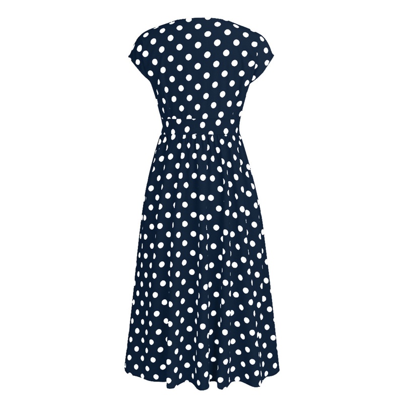 QQ Đầm Chữ A Tay Ngắn Cổ Chữ V Họa Tiết Chấm Bi Thời Trang Quyến Rũ Cho Nữ