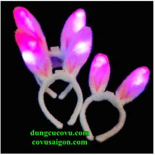 Băng đô tai thỏ bông đèn led, cài đầu tai thỏ bông có led