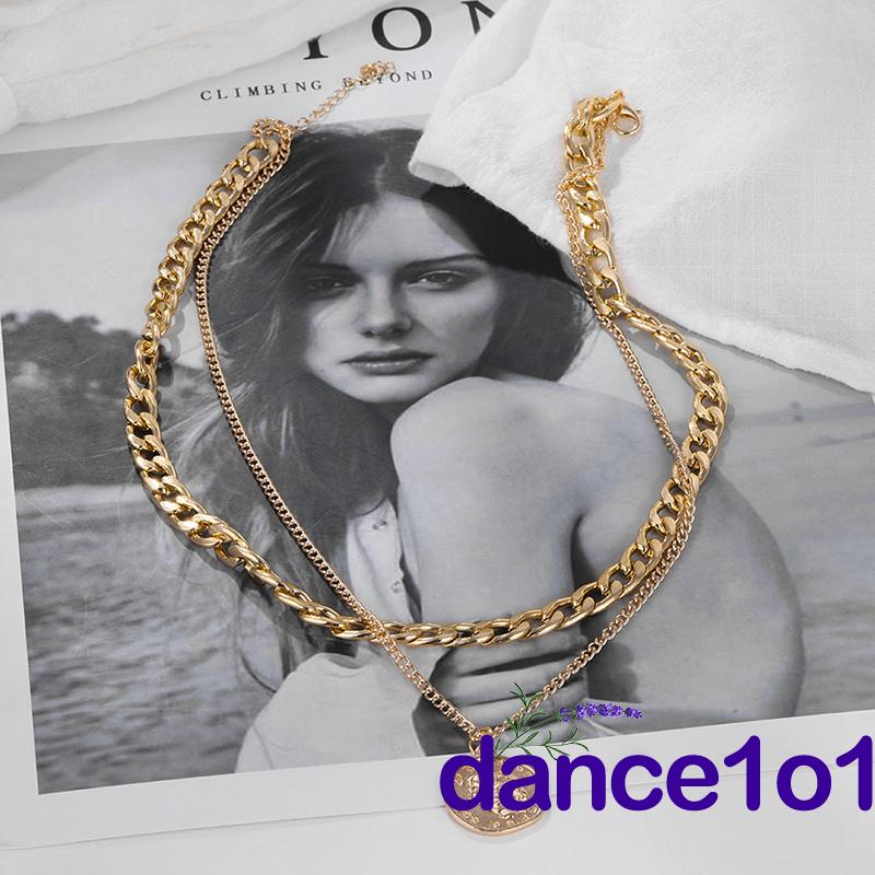 Vòng cổ hai lớp mặt đồng xu phong cách vintage